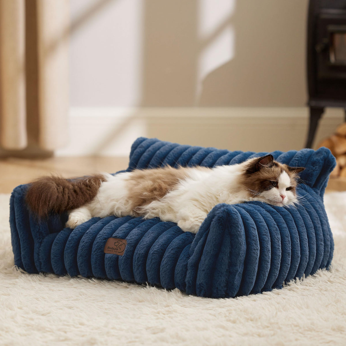 Bedsure ComfyFleece® Shown on TV Fluffy Cute Cat Couch for Pets,24in Cream