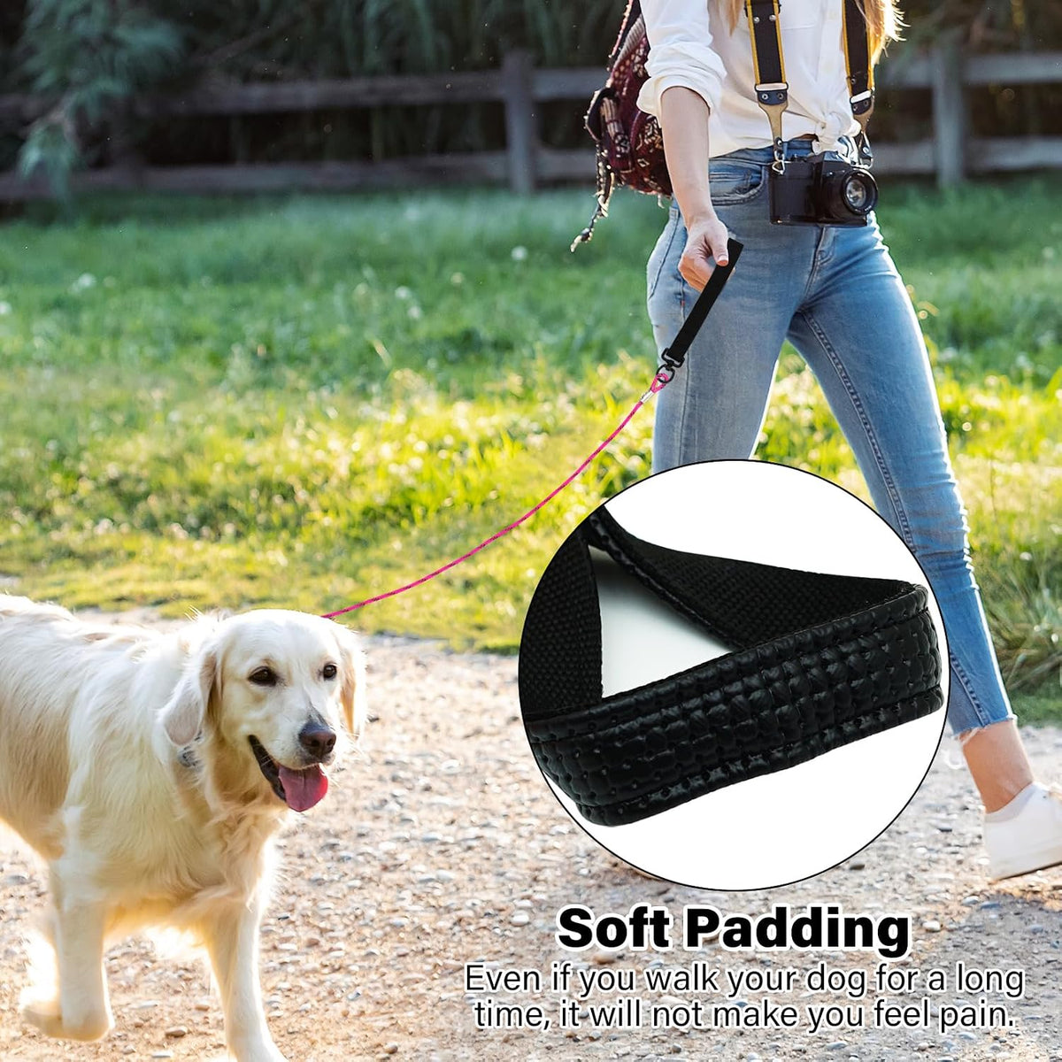 4/5/6 FT Chew Proof Dog Leashes with Comfortable Handle, Steel Cable Lead for Control Large or Medium Dogs Walk and Train, Heavy Duty with Rotate Clasp and Double Buckle (6FT,Pink)