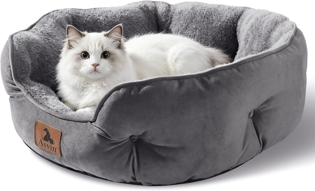 Asvin Small Dog Bed for Small Dogs, Cat Beds for Indoor Cats, Pet Bed for Puppy and Kitty, Extra Soft & Machine Washable with Anti-Slip & Water-Resistant Oxford Bottom, Grey, 20 inches