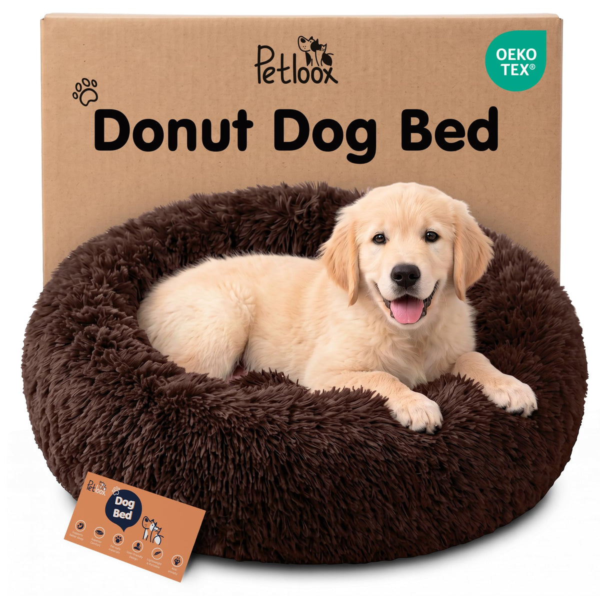 Calming Donut Dog Bed for Small Dogs, Round Dog Bed for Medium & Large Dogs
