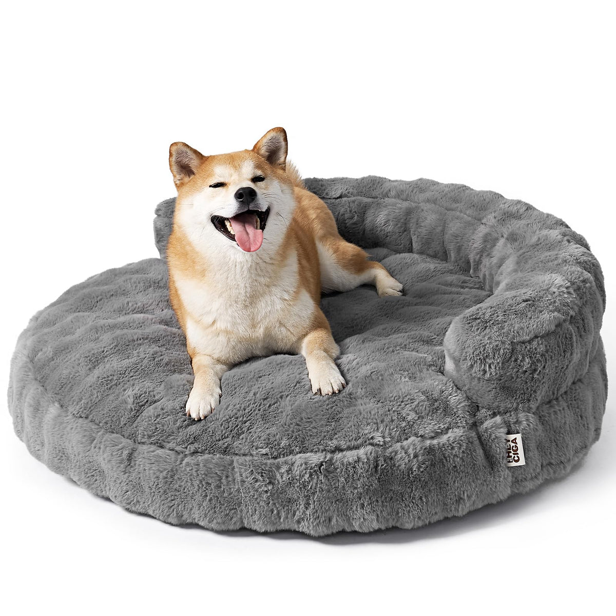 EHEYCIGA Dog Bed Medium Size Dog, Fluffy Small Dog Couch with Removable Washable Cover, Bolster Pet Sofa, Waterproof and Non-Slip, 30" x 30"x 8.5", Cream