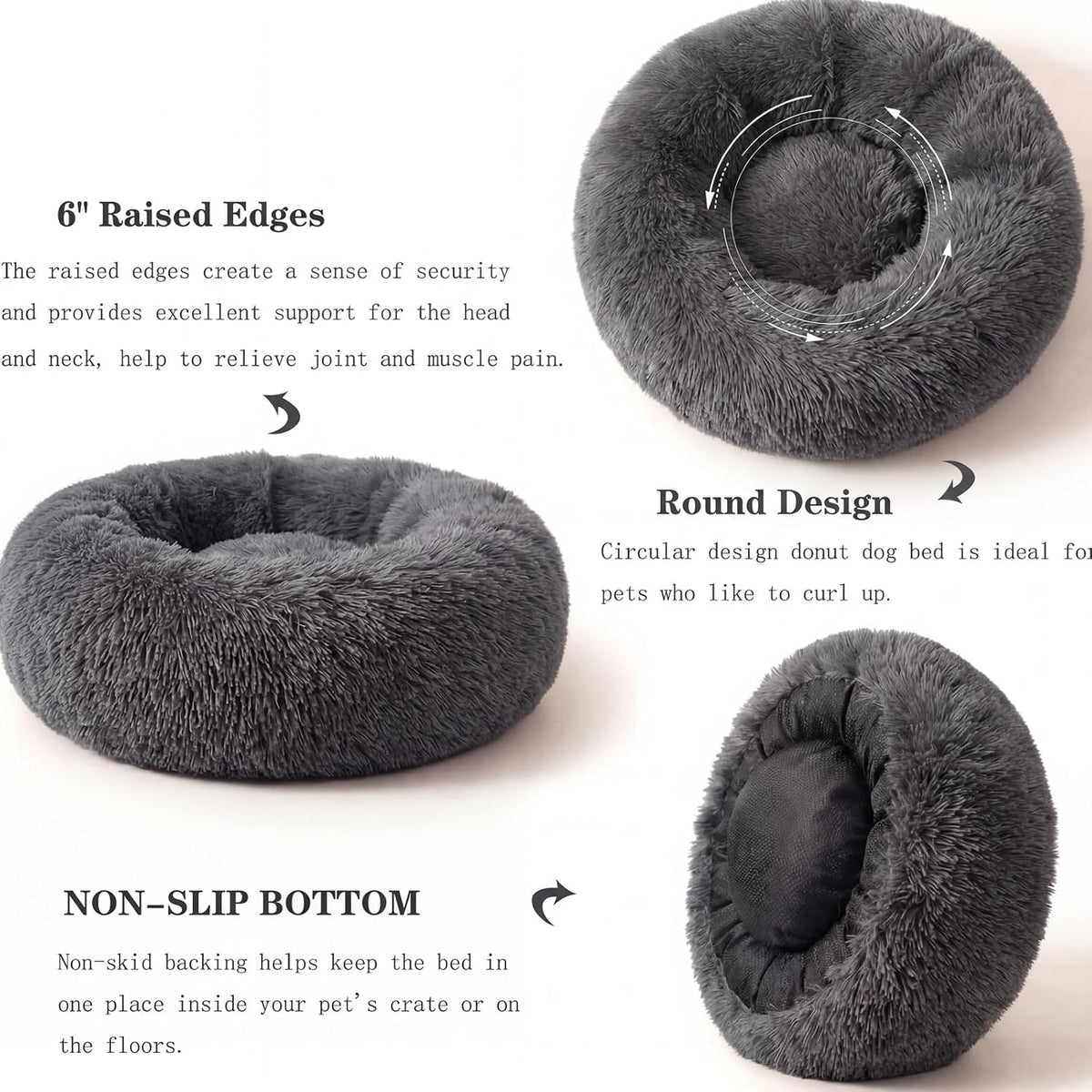 Small Calming Dogs Bed for Small Dogs Anti-Anxiety Machine Washable Fluffy Luxury Anti-Slip Waterproof Mute Base Warming Cozy Soft Pet Puppy Round Bed
