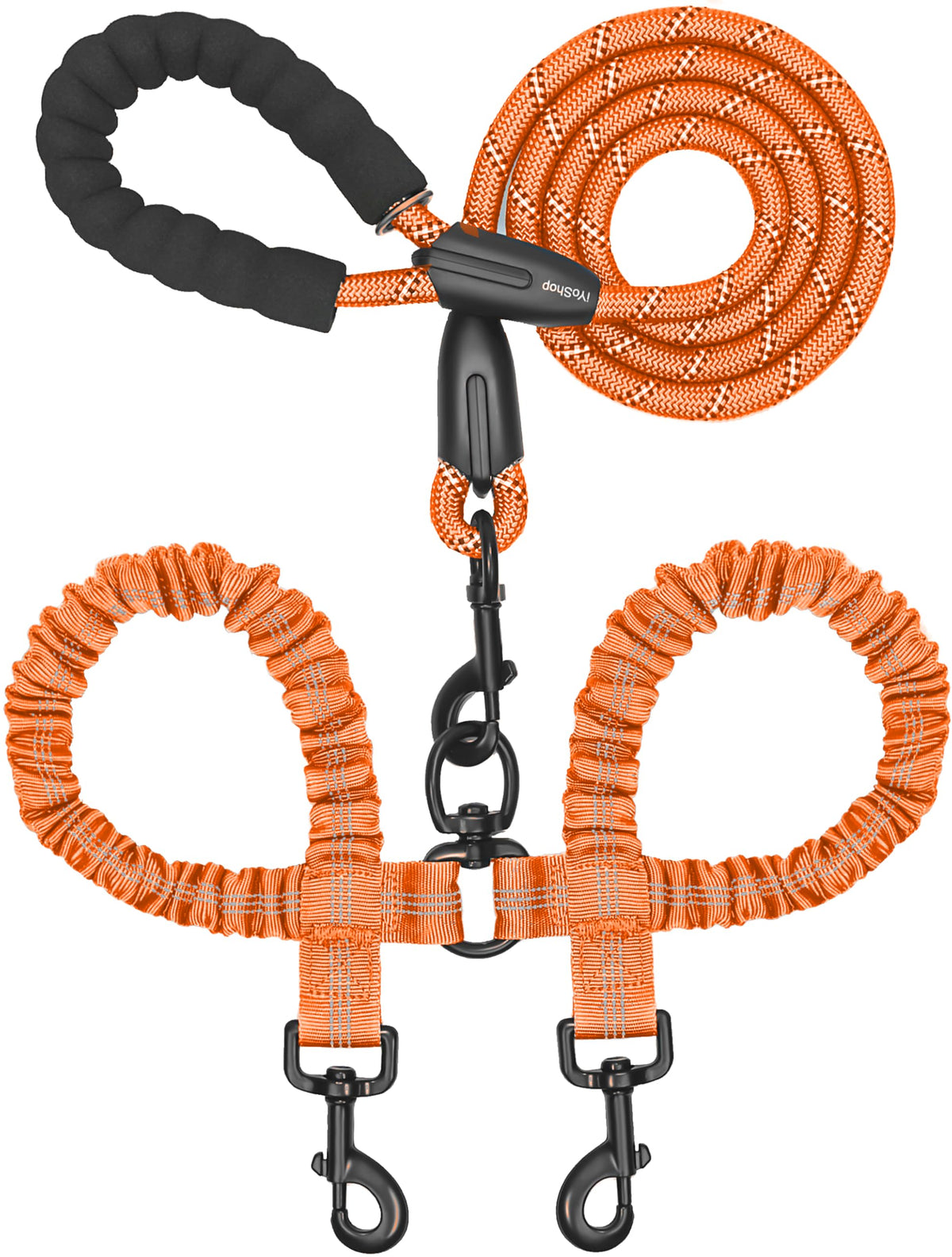 iYoShop Double Dog Leash, 360° Swivel, No Tangle, Large, 25-150 lbs, Black