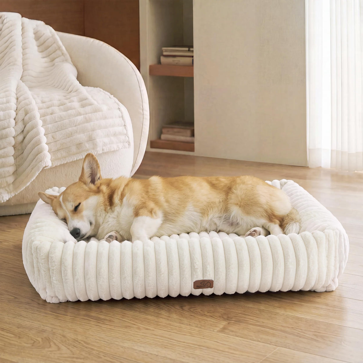 Bedsure ComfyFleece® Cute Dog Bed for Small Medium Dogs Washable,25in Cream