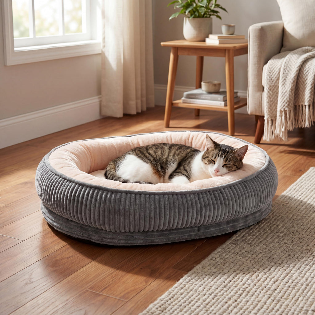 Calming Dog Bed for Small Dogs, Velvet Corduroy Washable Donut Pet Bed