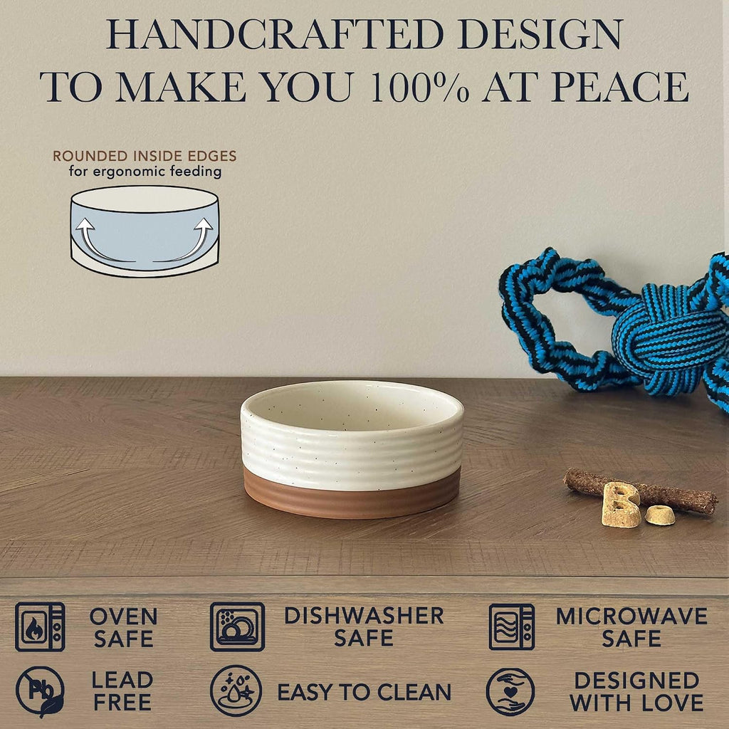 Mora Ceramic Pet Bowl Size Small - Food/Water Dish for Puppy Dogs, Cats, Guinea Pig, Rabbit, Hamster, Snake, ect. 11oz or 2 Cups - Basic Bowls for Your Dog or Cat, Mix and Match for a Set - Vanillla