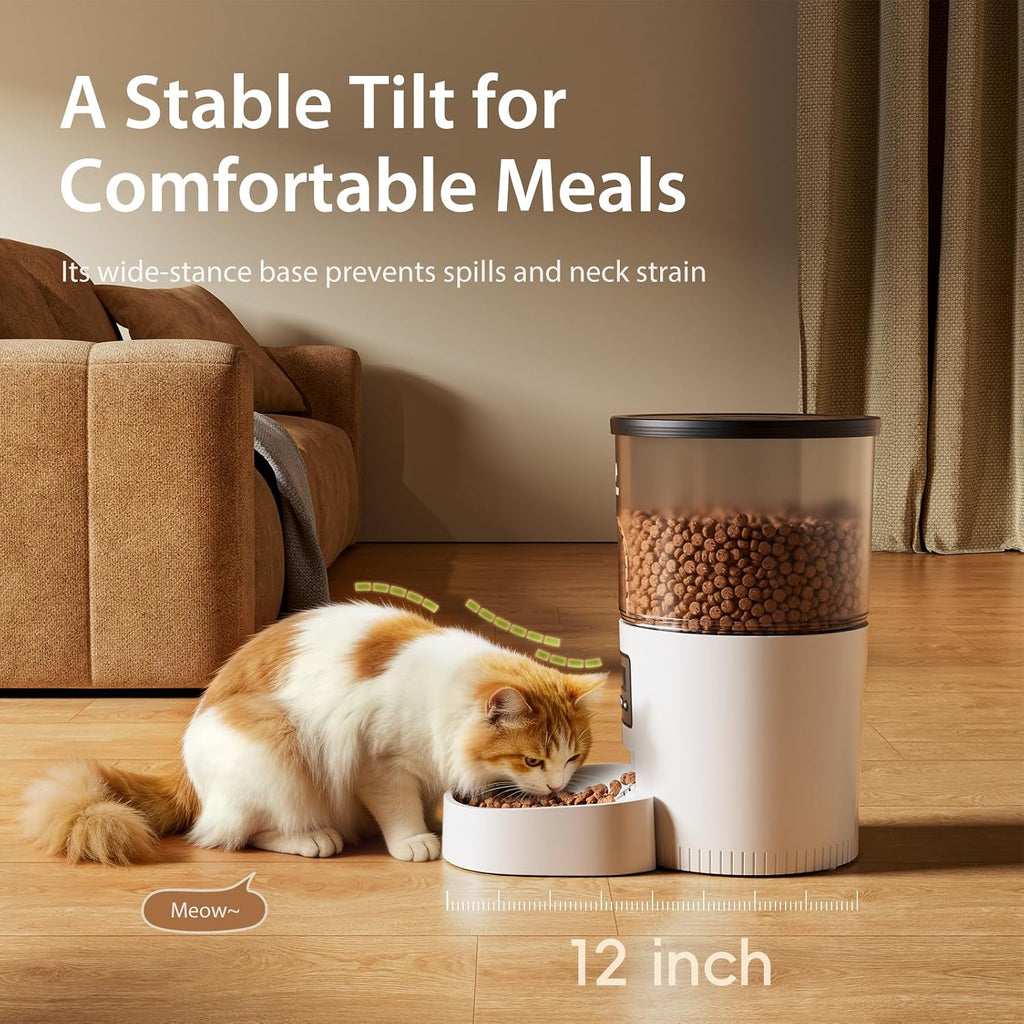 IMIPAW Automatic Cat Feeders, Timed Cat Dry Food Dispenser with Desiccant Bag, Dual Power Supply, Programmable Portion Size, 6 Meals, 20 Portions Per Day, Auto Pet Feeder for Cats and Small Dog, White