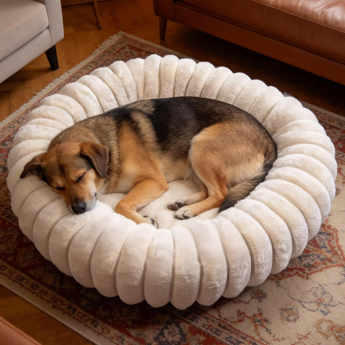 Donut Small Dog Bed Round Calming Kitten & Puppy Bed,20in White
