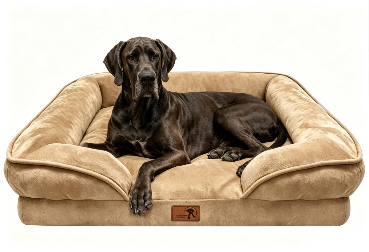 Spotted Play Orthopedic Dog Bed with Sides - Dog Sofa Beds for Medium Dogs, Supportive Foam Pet Couch Bed with Washable Removable Cover, Waterproof Lining and Non-Slip Bottom, Grey - M