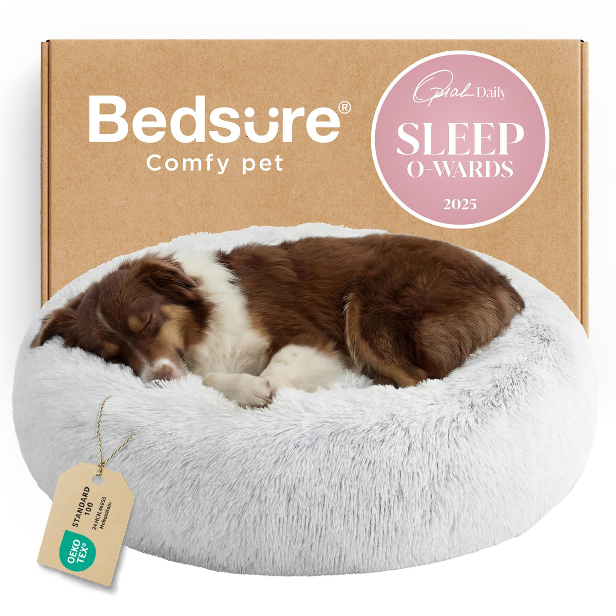 Bedsure Calming Dog Bed Medium Size Dog Donut Washable Pet Bed,30ins Camel