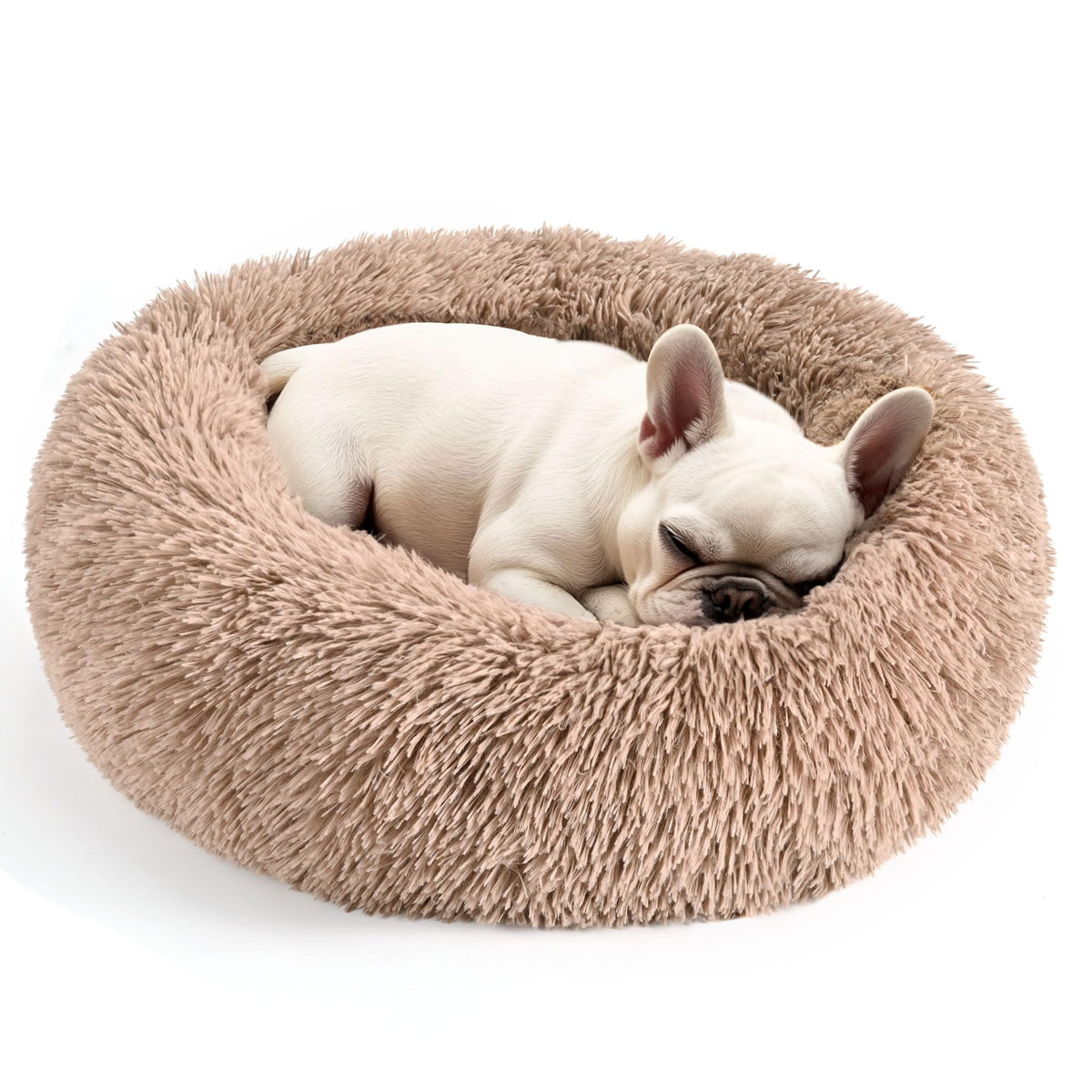 Hoewina Dog & Cat Bed for Indoor Cats, 20in Calming Donut Bed (Light Grey)