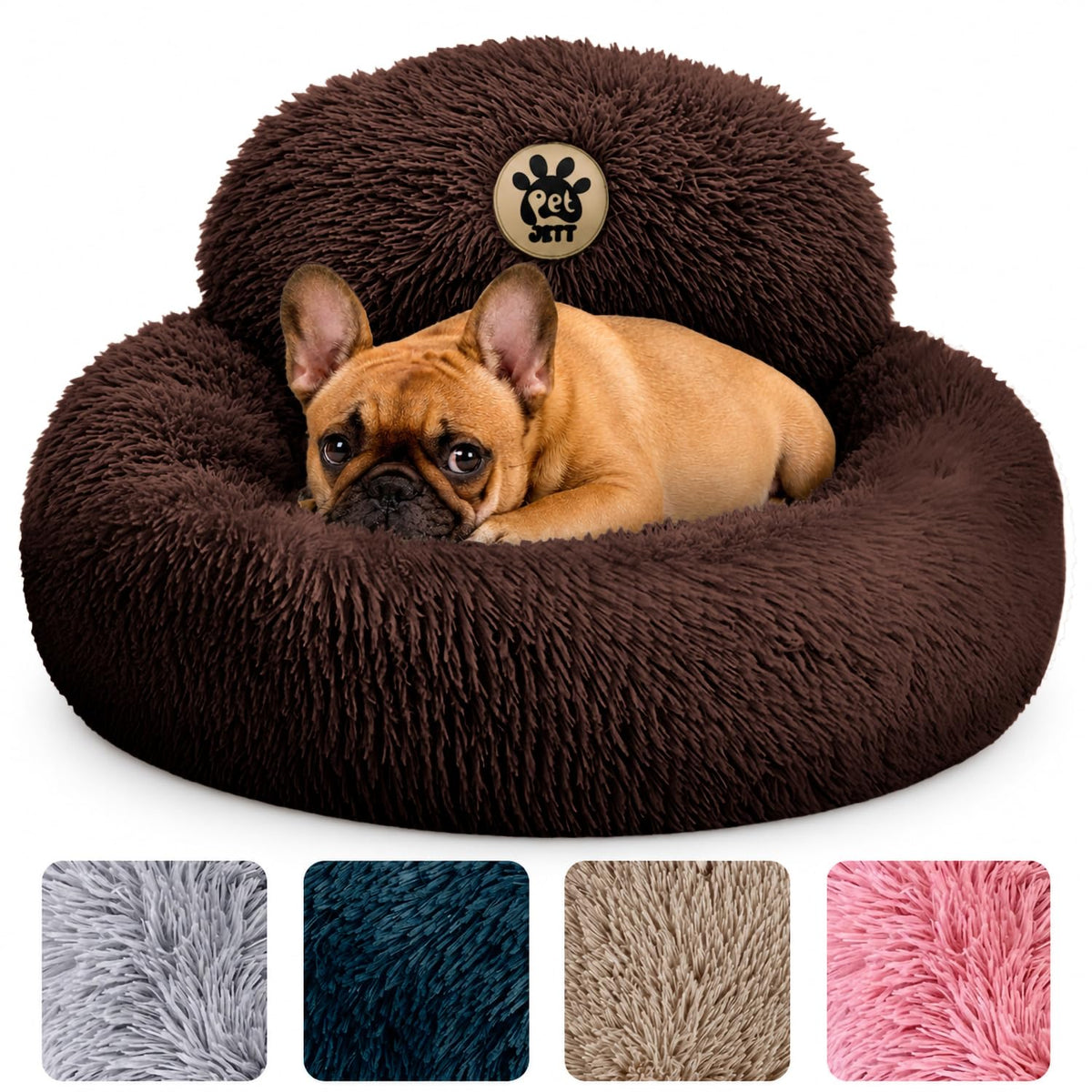 PetJett Calming Dog Bed Medium Size Dog - 30'' Donut Bed, Washable Dog Bed - Anti-Slip & Super Soft Fluffy Plush Round Dog Bed, Anti-Anxiety Premium Comfort Pet Bed, Fits Dogs Upto 45 lbs - Dark Grey