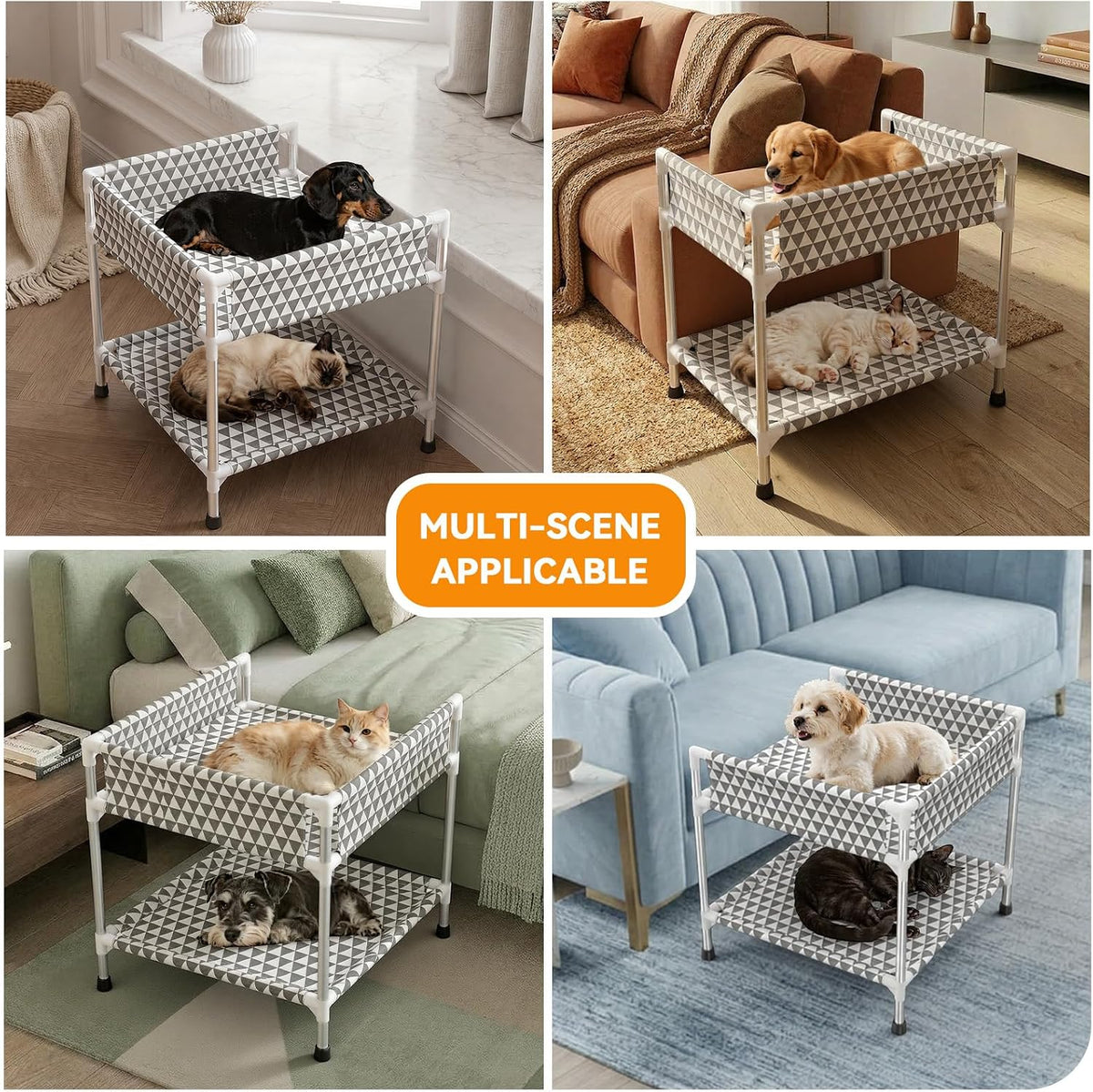 Kuntrust Bedside Dog Bed for 2 Pets with 3-Sided guardrail,S