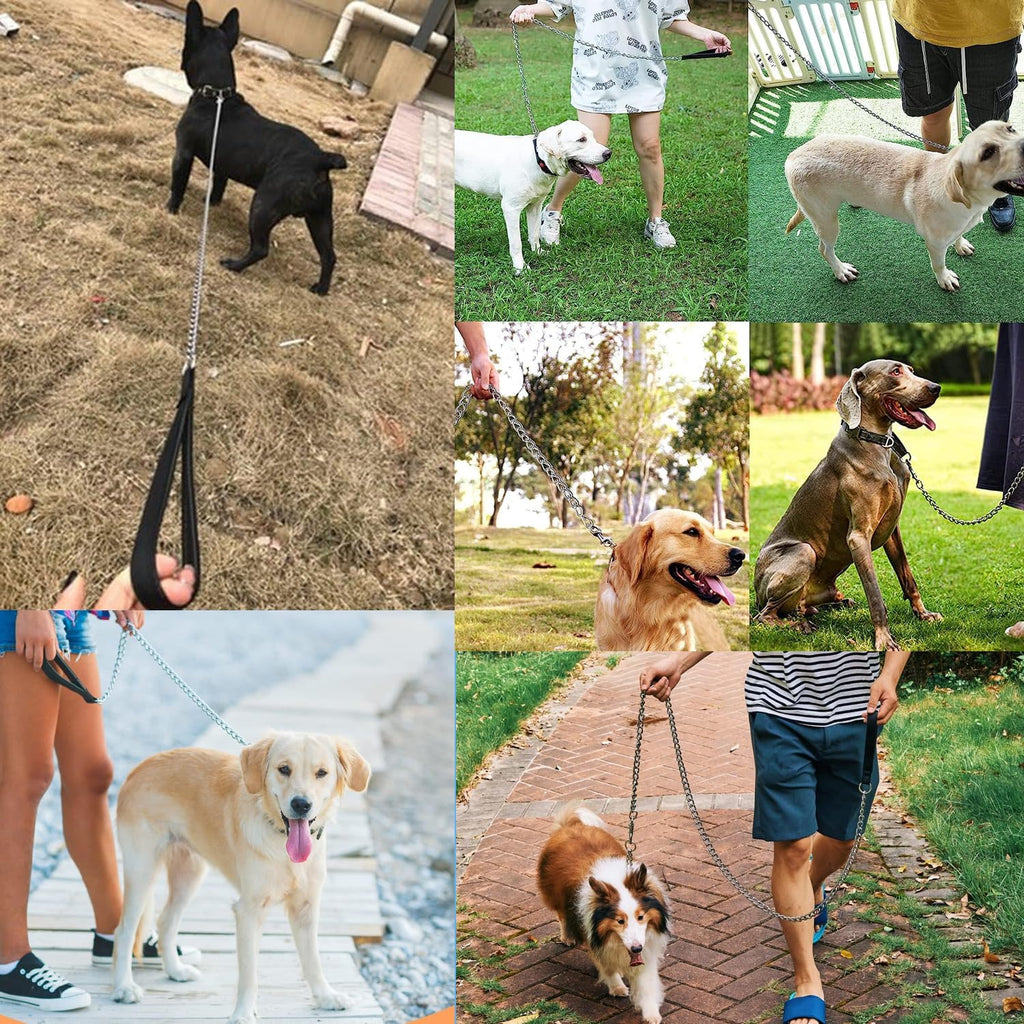 Chain Heavy Duty Metal Dog Leash, 6FTx3mm Chew Proof Pet Leash Chain with Soft Padded Handle for Large & Medium Size Dogs Walking, Training and Traveling (30-120 lbs)