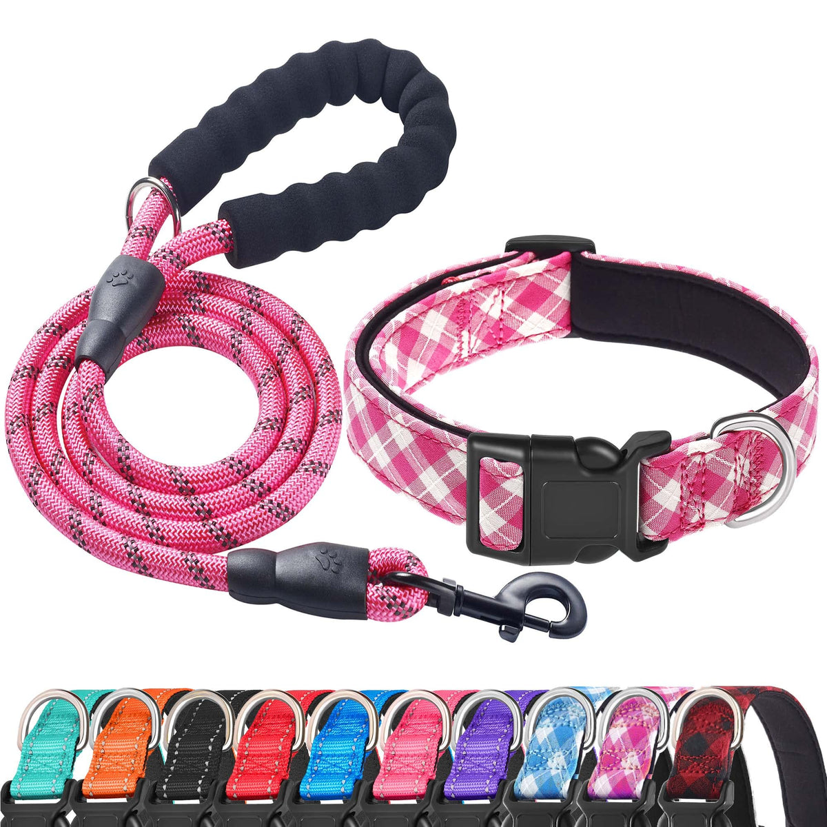Ladoogo Reflective Dog Collar Padded with Soft Neoprene, Medium, Turquoise