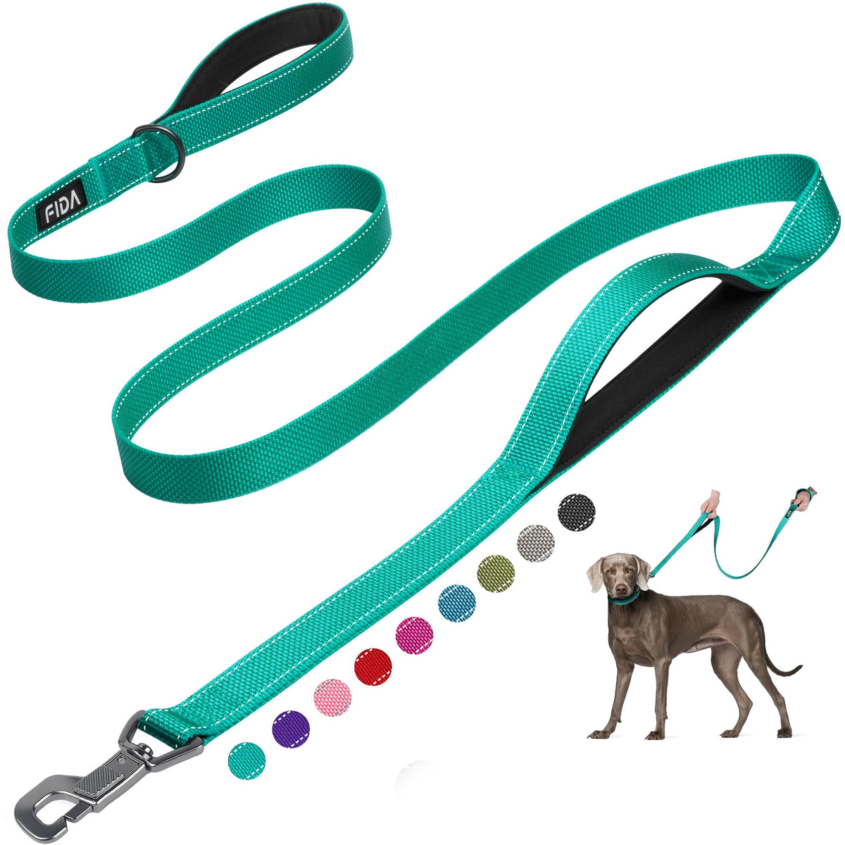 Fida Heavy Duty Dog Leash for Medium Large Dogs, 5 FT, Dual Padded Handles