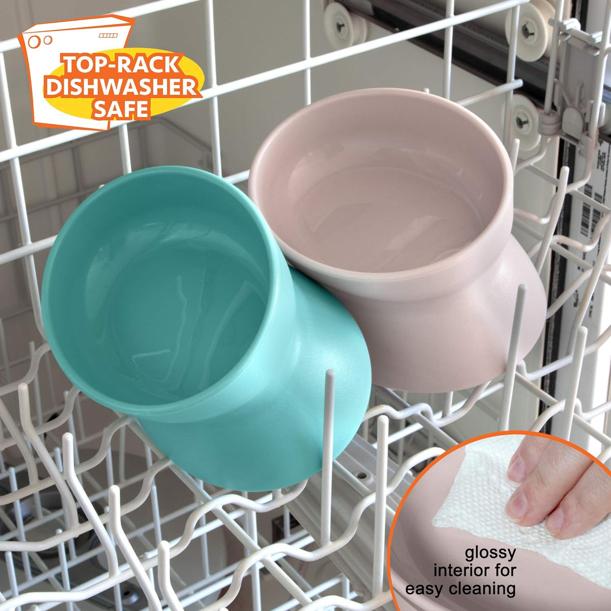 Kitty City Elevated Cat Bowls (Set of 2), Whisker-Friendly Raised Cat Food & Water Dishes, Modern Pedestal Design, Dishwasher Safe, 6.5 oz Each – Teal & Light Pink