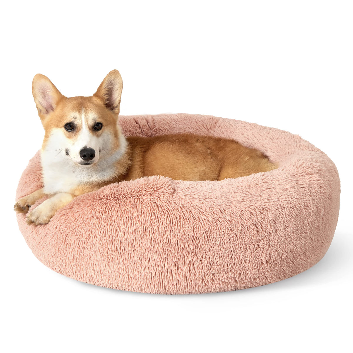 Bedsure Calming Cat Beds Donut Round Washable Kitten Bed,20 inches Camel