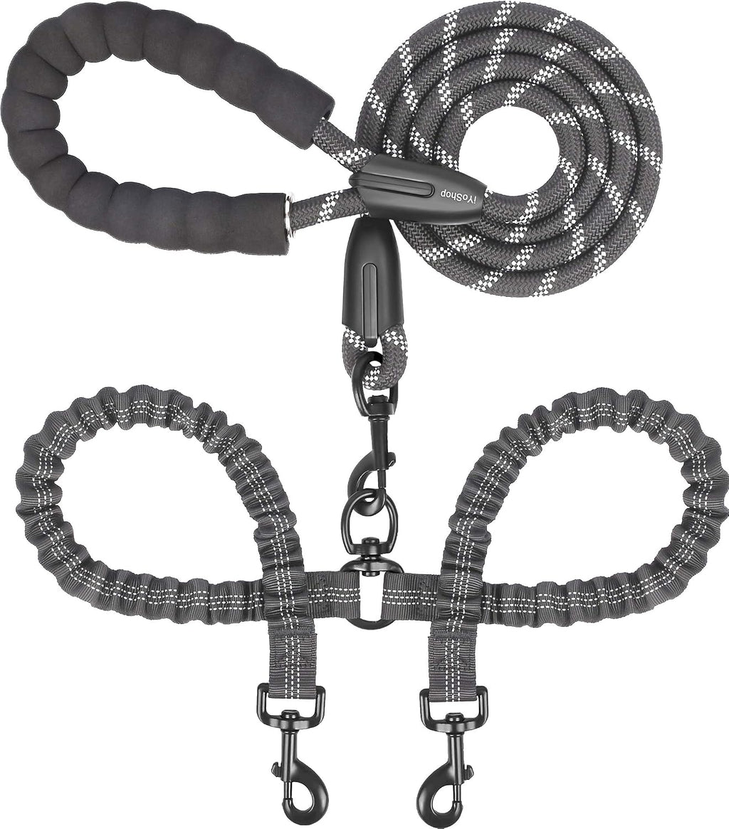 iYoShop Double Dog Leash, 360° Swivel, No Tangle, Large, 25-150 lbs, Black