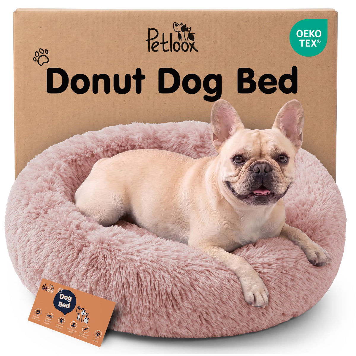 Calming Donut Dog Bed for Small Dogs, Round Dog Bed for Medium & Large Dogs