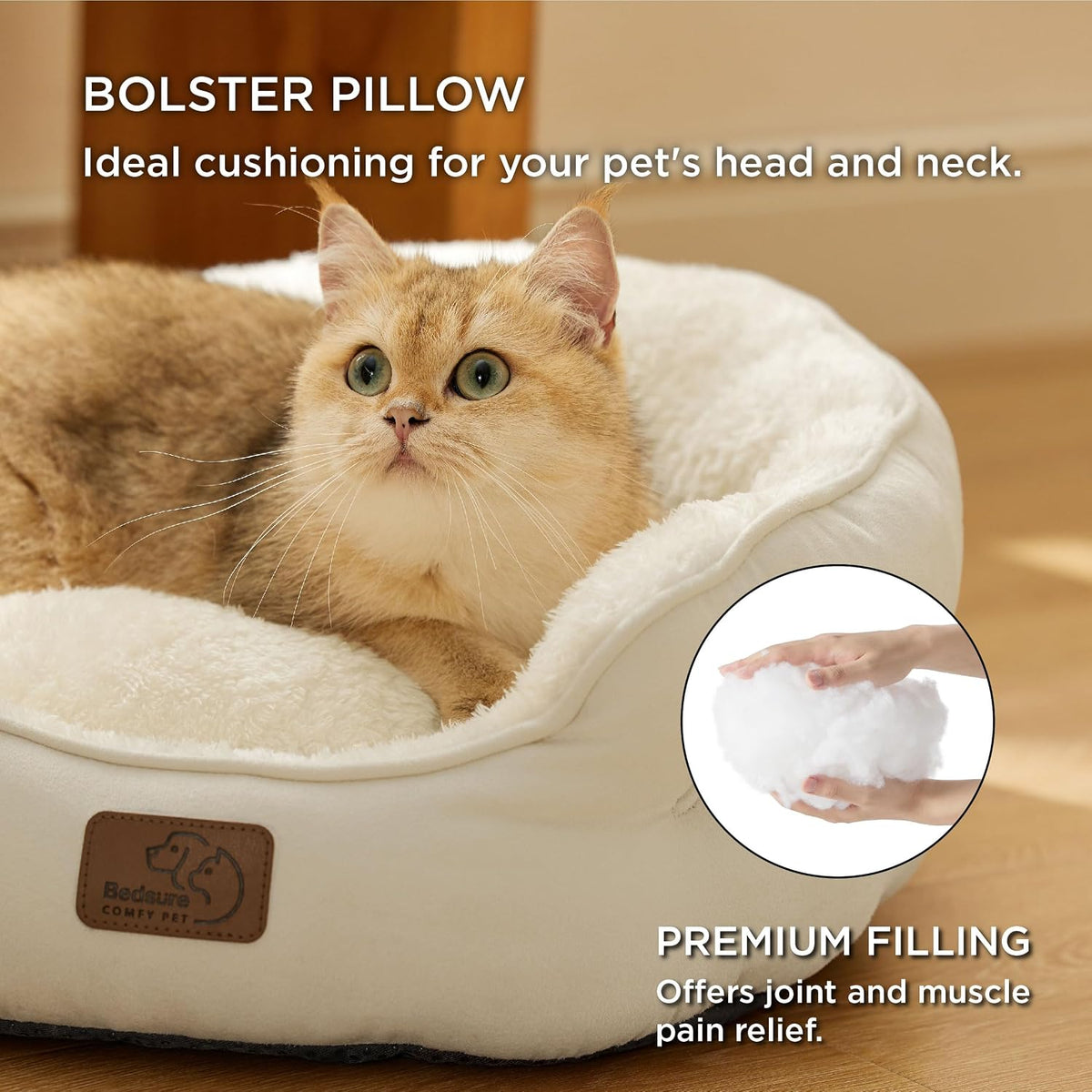 Bedsure Small Dog Bed Washable,Round Cat Beds for Indoor Cats,20in Ivory