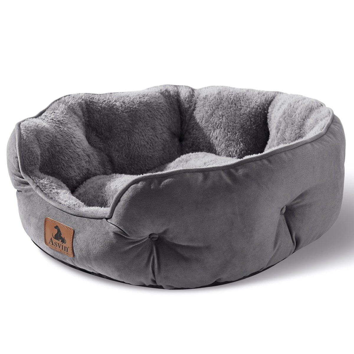 Asvin Small Dog Bed for Small Dogs, Cat Beds for Indoor Cats, Pet Bed for Puppy and Kitty, Extra Soft & Machine Washable with Anti-Slip & Water-Resistant Oxford Bottom, Grey, 20 inches