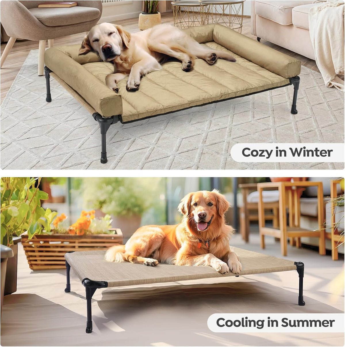 Veehoo Outdoor Elevated Dog Bed with Waterproof Bolster Cushion, Cooling