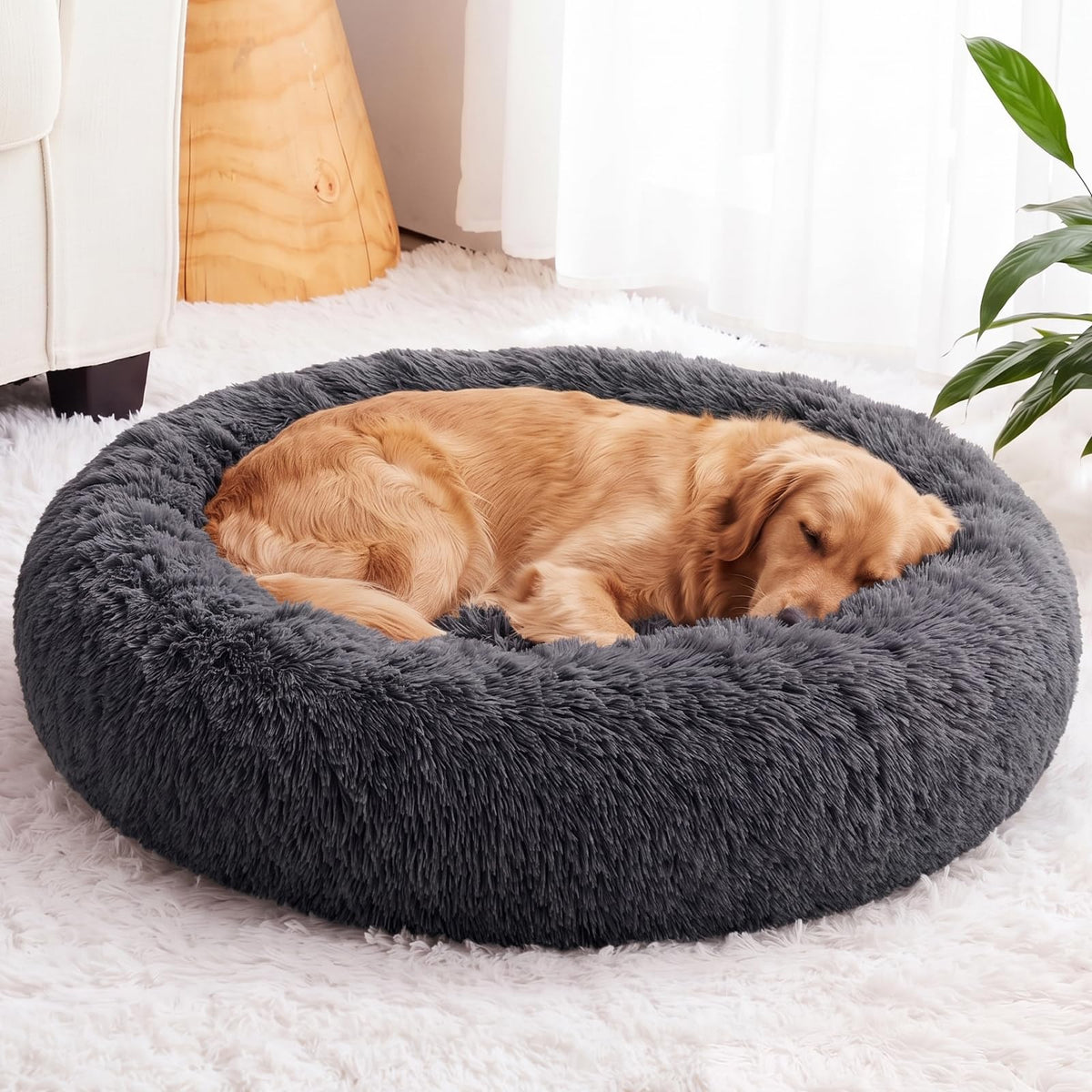 WNPETHOME Small Pink Round Calming Dog Bed Cat Bed for Comfy Sleep