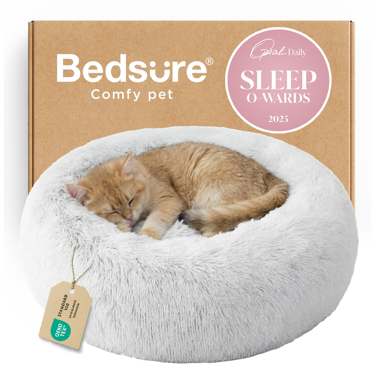 Bedsure Calming Dog Bed Medium Size Dog Donut Washable Pet Bed,30ins Camel