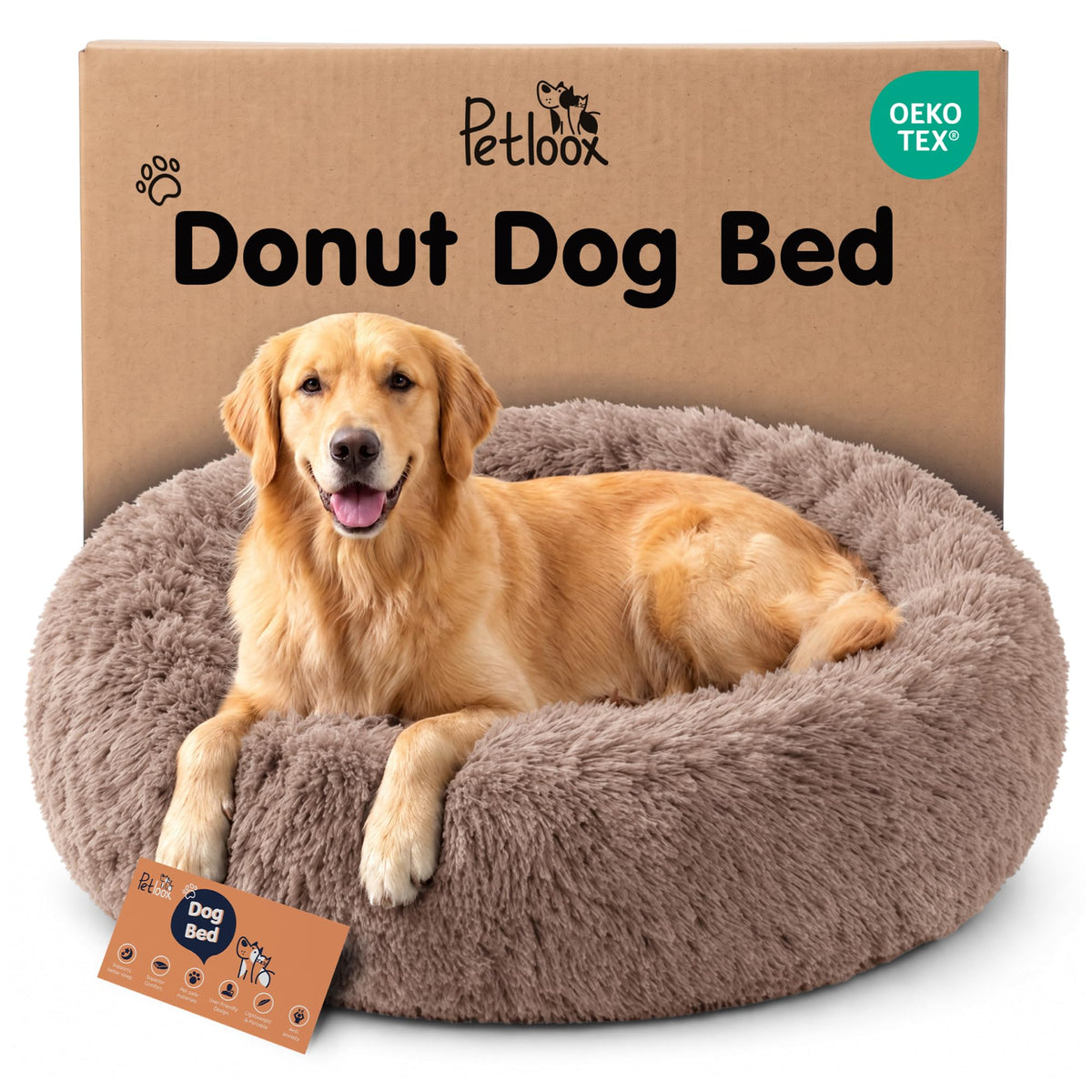 Calming Donut Dog Bed for Small Dogs, Round Dog Bed for Medium & Large Dogs