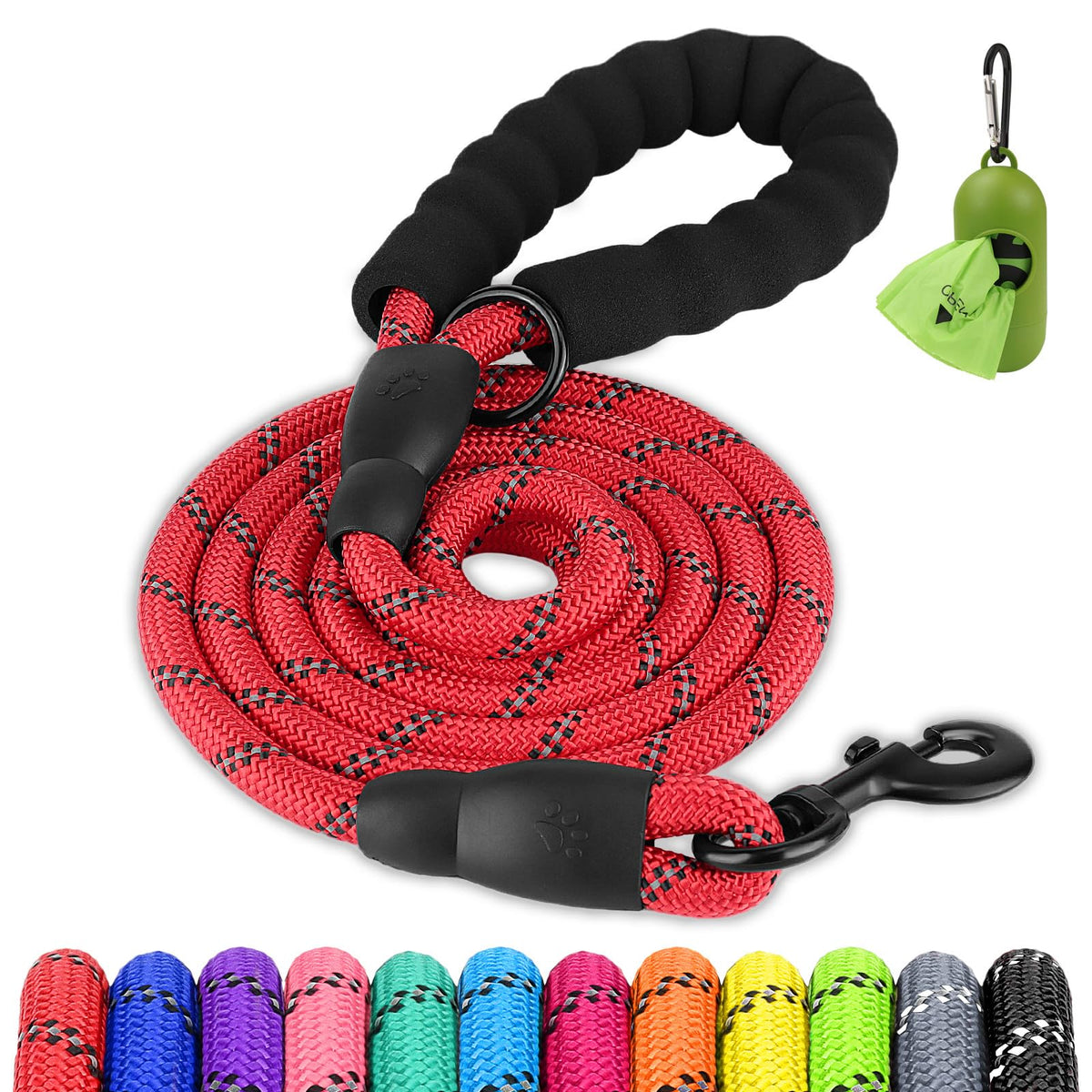 Joytale Rope Dog Leash for Medium Large Dogs, Padded Handle, 6FT, Black