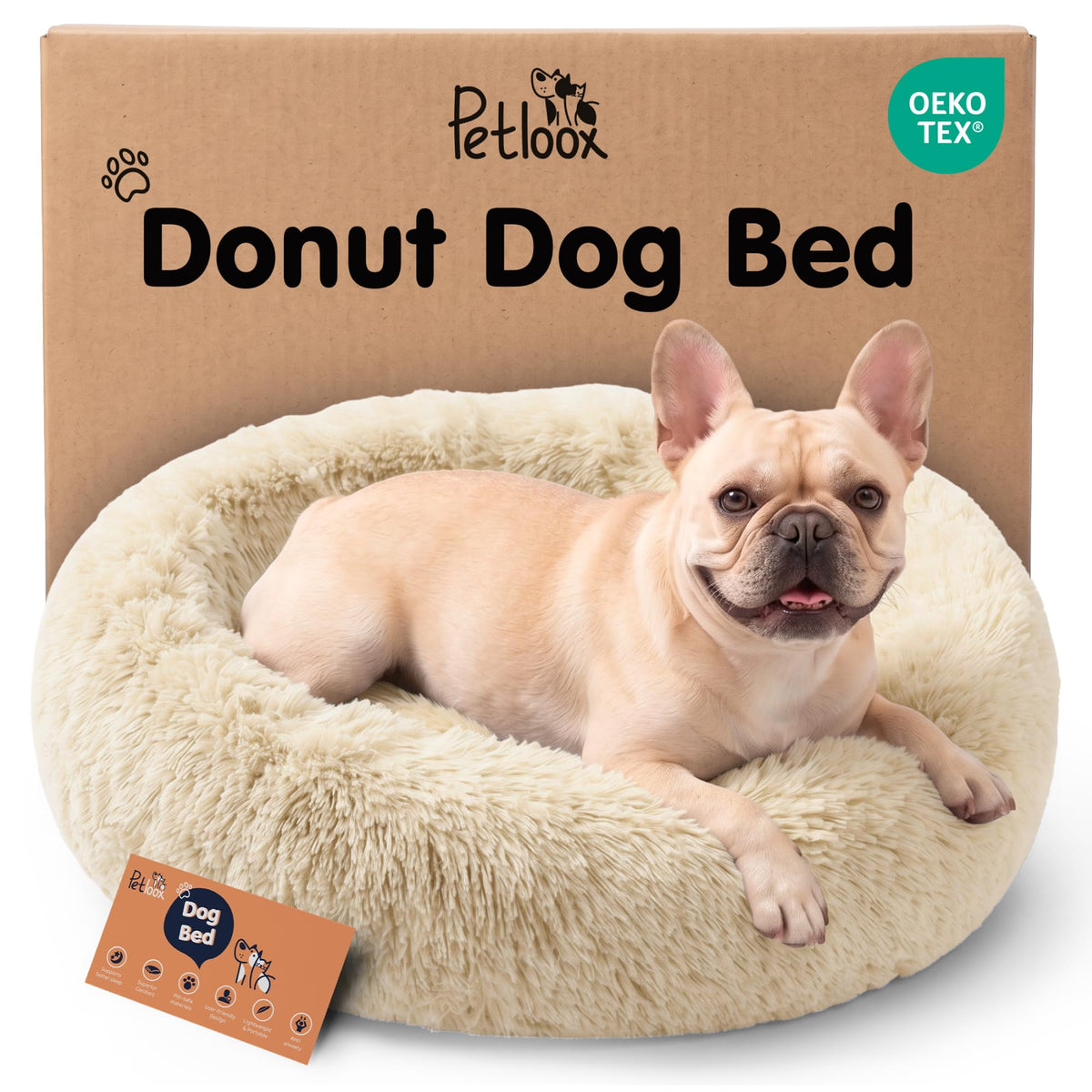 Calming Donut Dog Bed for Small Dogs, Round Dog Bed for Medium & Large Dogs