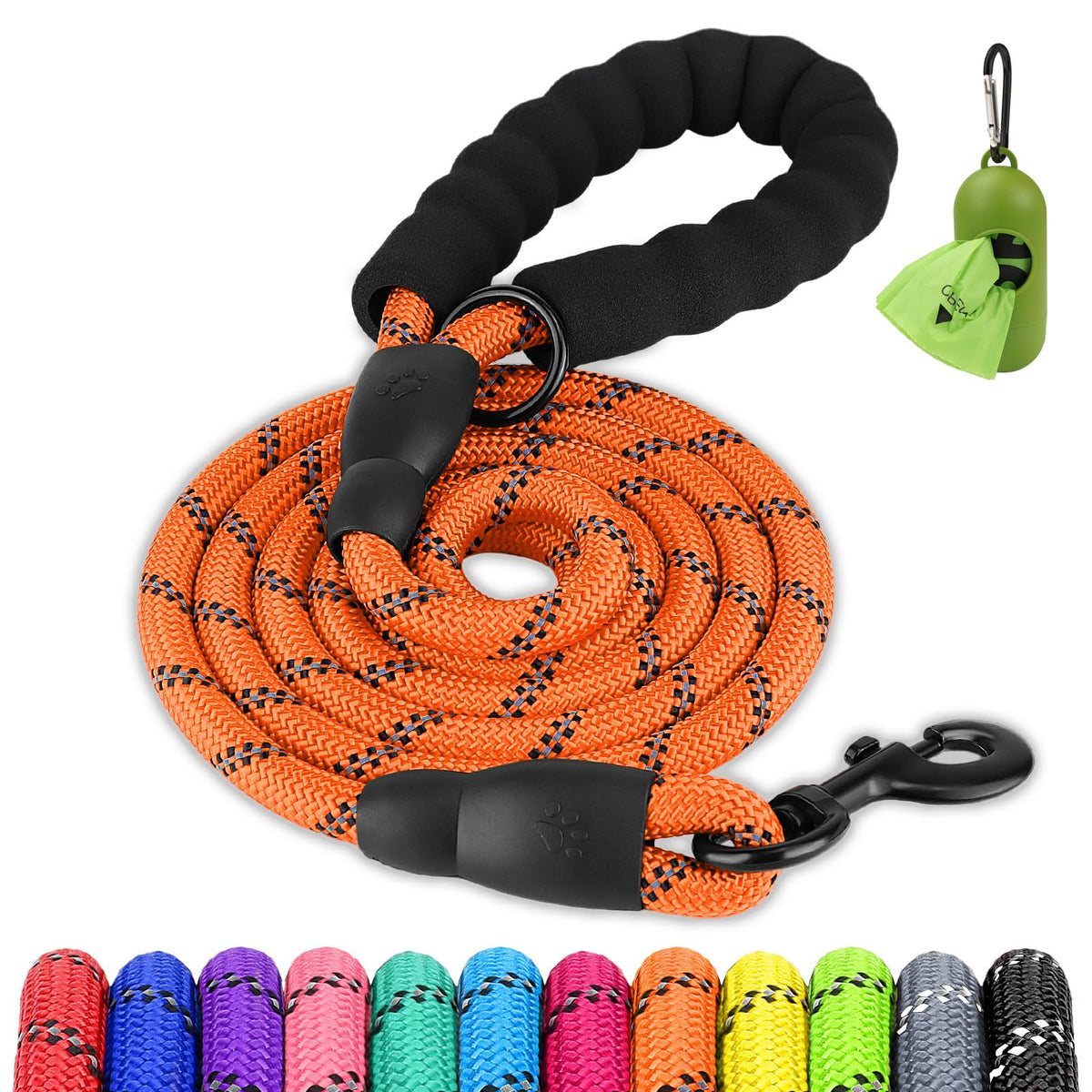 Joytale Rope Dog Leash for Medium Large Dogs, Padded Handle, 6FT, Black