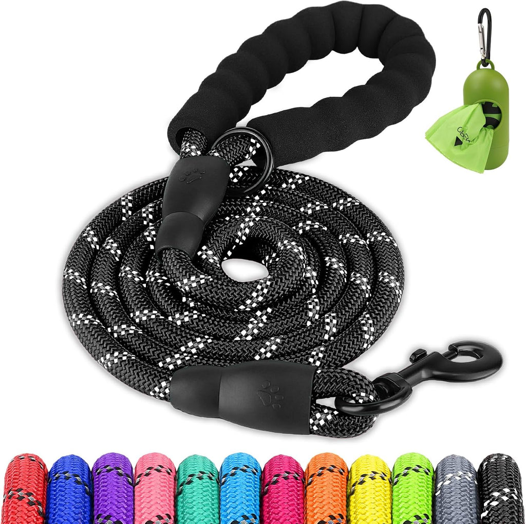 Joytale Rope Dog Leash for Medium Large Dogs, Padded Handle, 6FT, Black