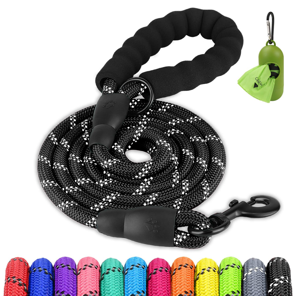 Joytale Rope Dog Leash for Medium Large Dogs, Padded Handle, 6FT, Black