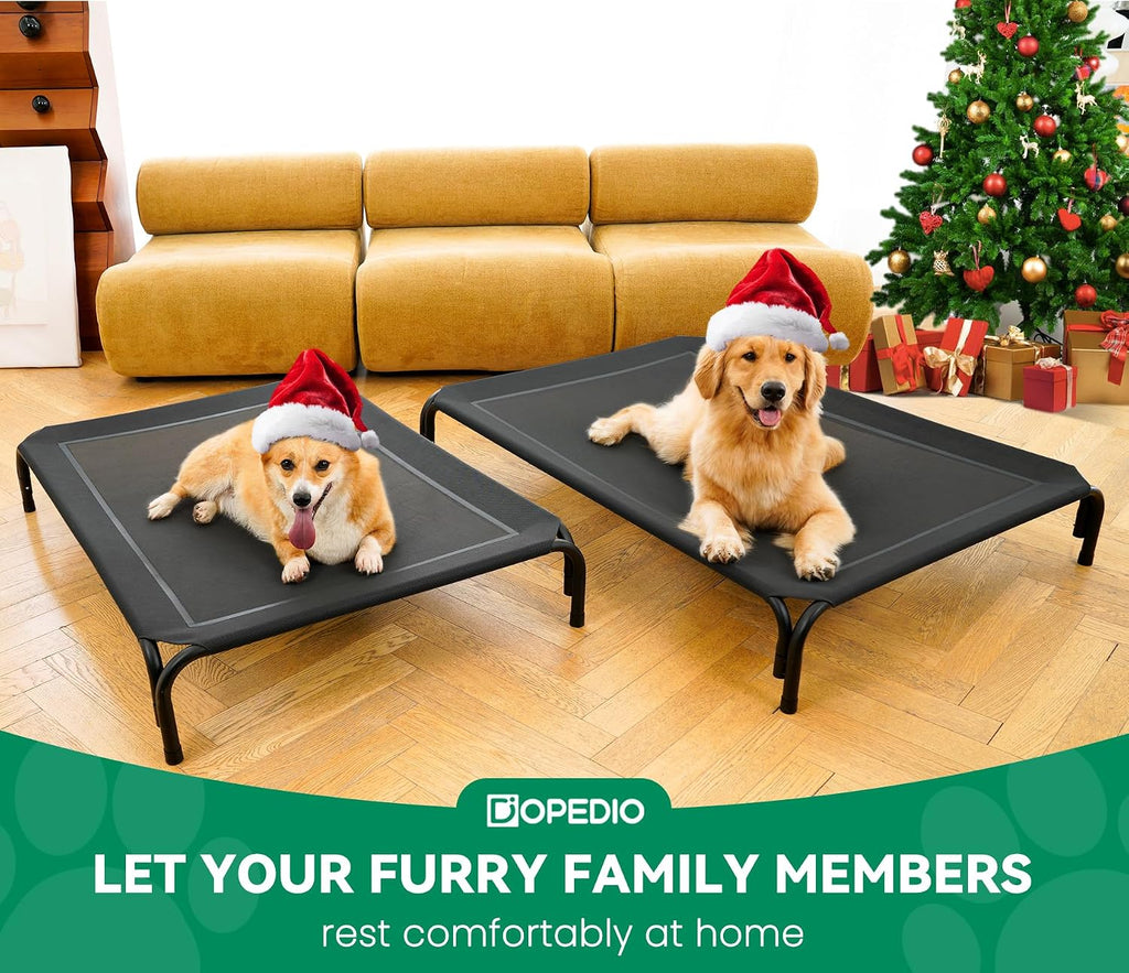 Elevated Dog Bed Raised Outdoor Dog Cot for Large Dogs, Installation Requires No Tools, Frame with Washable Cooling Breathable Mesh Anti-Slip Feet, Indoor Pet Bed, Black, 43.3 Inches
