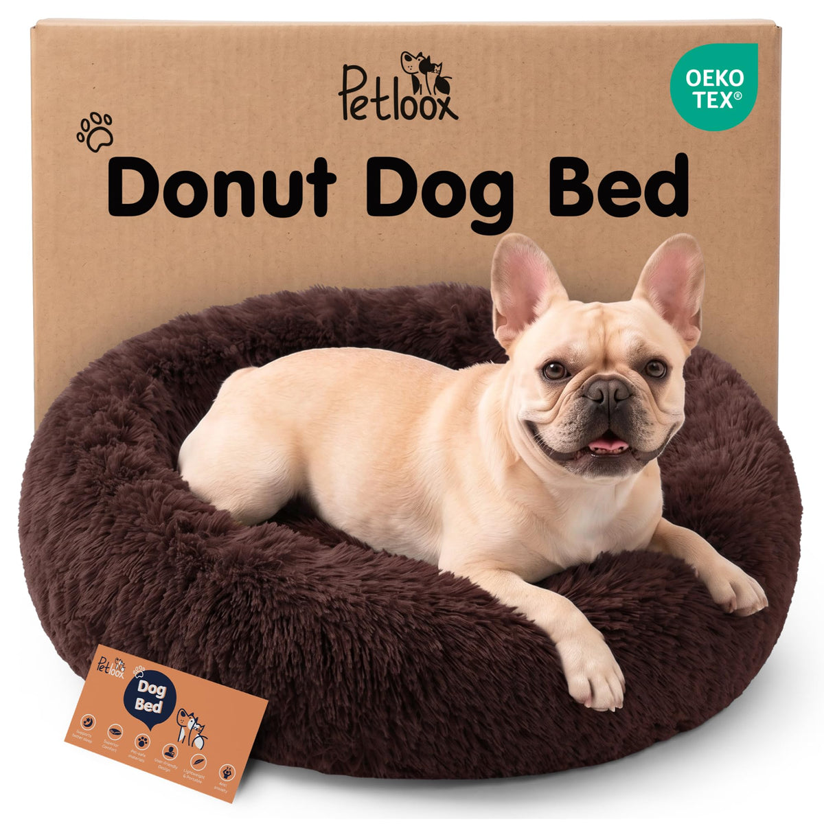 Calming Donut Dog Bed for Small Dogs, Round Dog Bed for Medium & Large Dogs