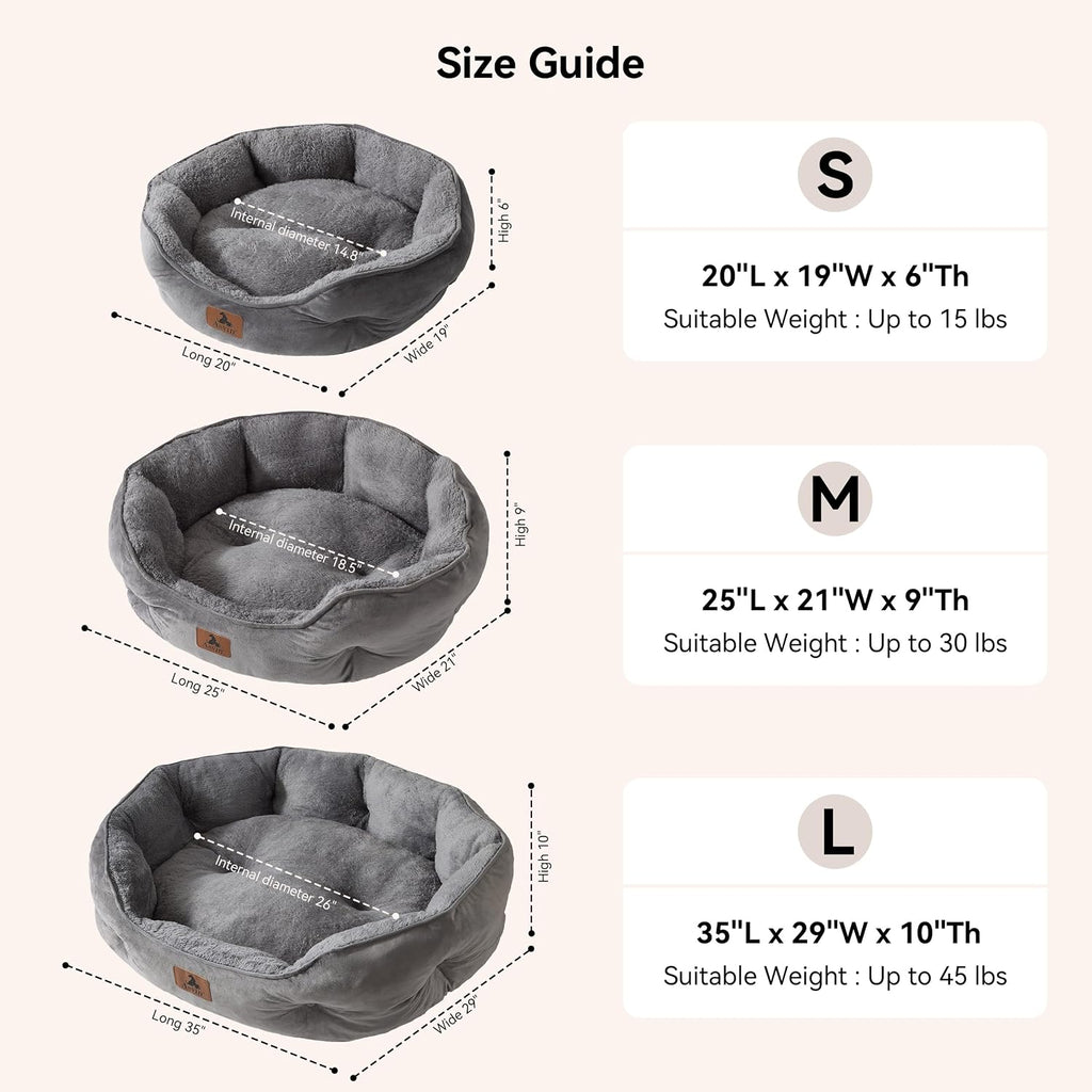Asvin Small Dog Bed for Small Dogs, Cat Beds for Indoor Cats, Pet Bed for Puppy and Kitty, Extra Soft & Machine Washable with Anti-Slip & Water-Resistant Oxford Bottom, Grey, 20 inches