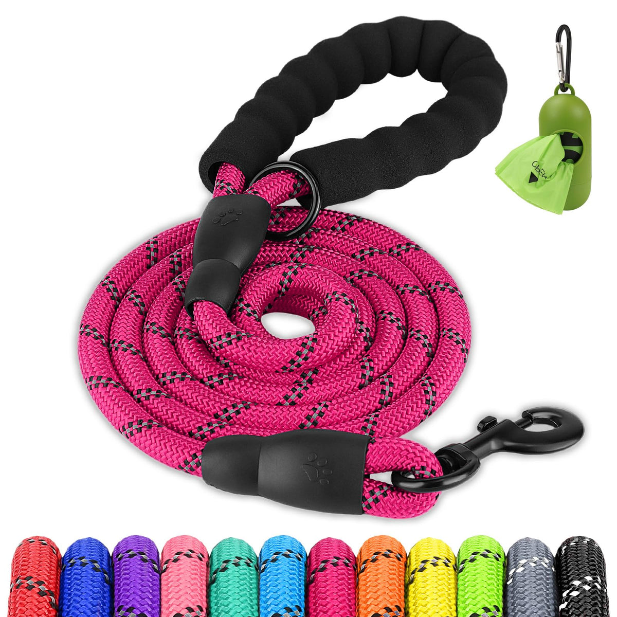 Joytale Rope Dog Leash for Medium Large Dogs, Padded Handle, 6FT, Black