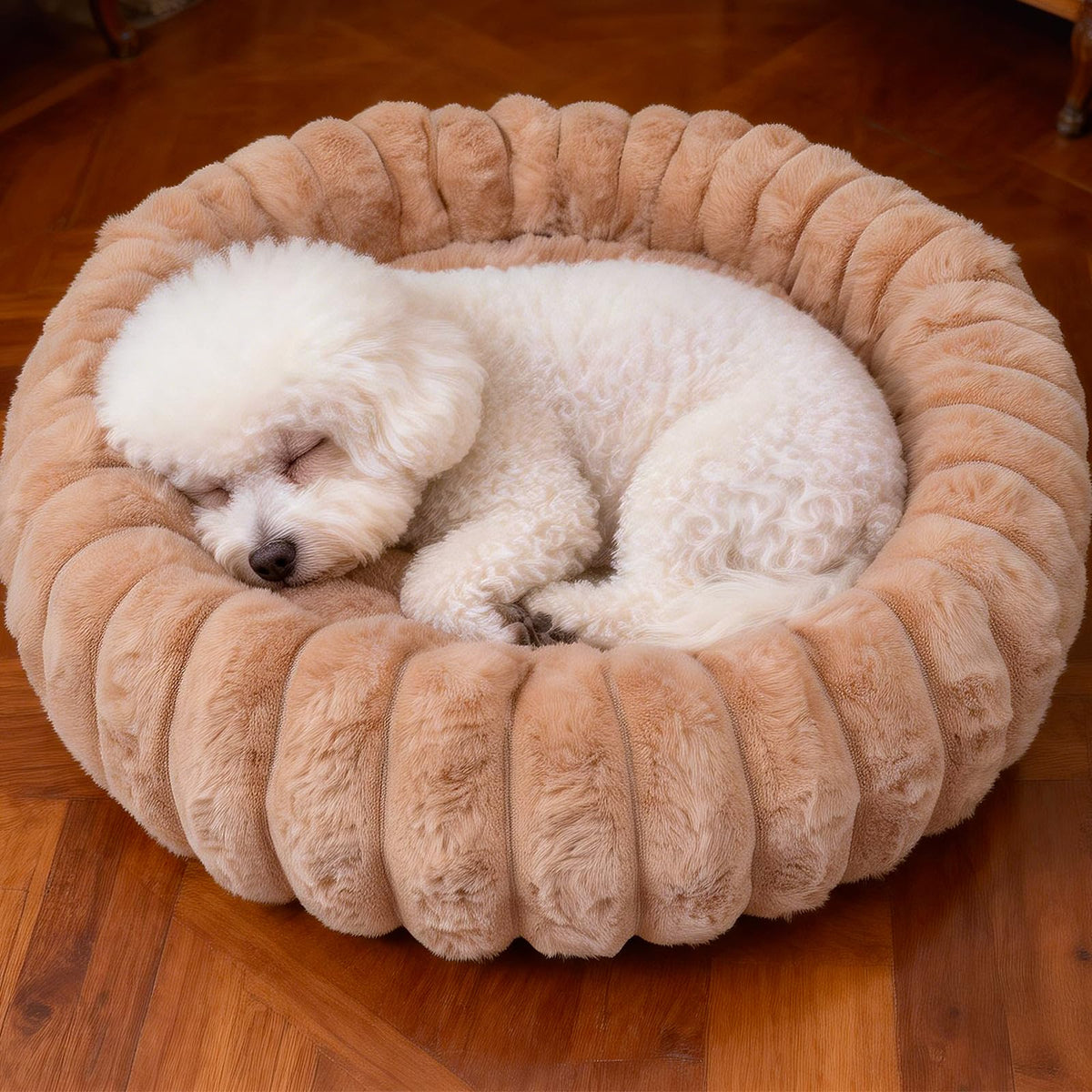 Donut Small Dog Bed Round Calming Kitten & Puppy Bed,20in White