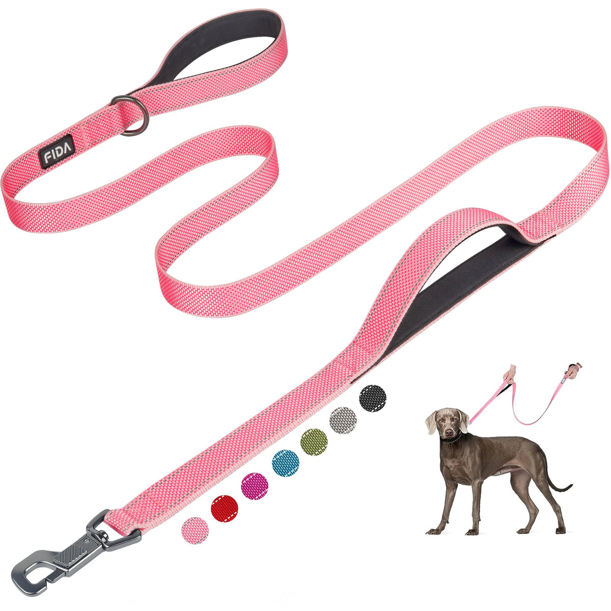 Fida Heavy Duty Dog Leash for Medium Large Dogs, 4 FT, Dual Padded Handles