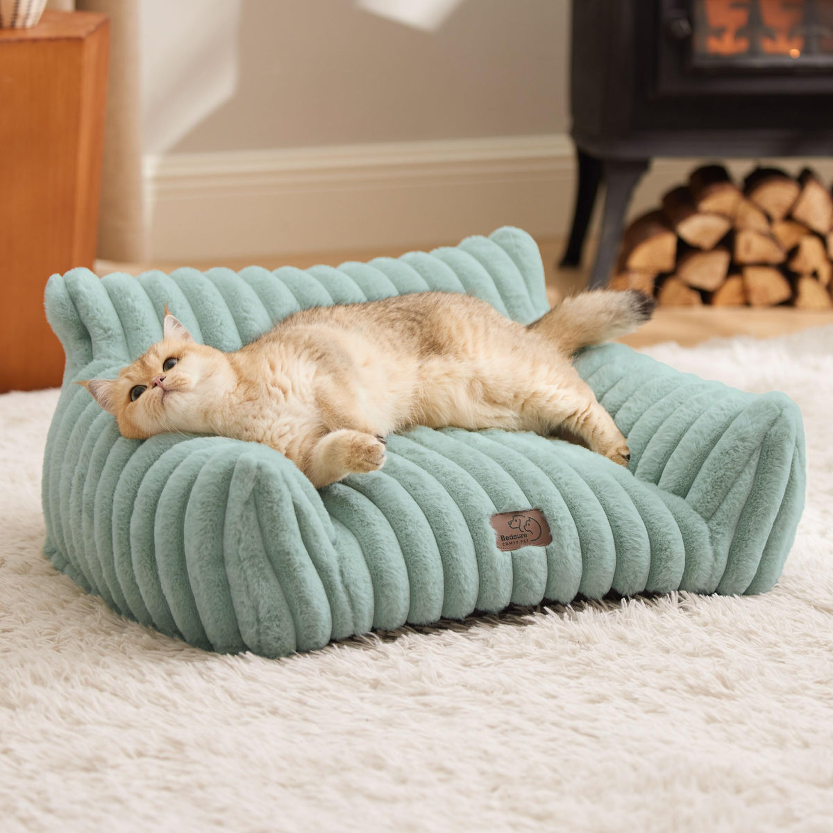 Bedsure ComfyFleece® Shown on TV Fluffy Cute Cat Couch for Pets,24in Cream