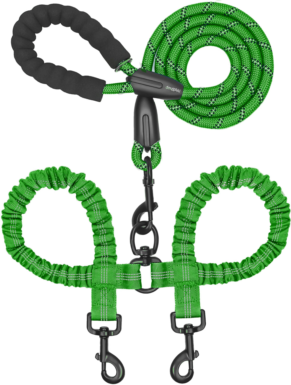 iYoShop Double Dog Leash, 360° Swivel, No Tangle, Large, 25-150 lbs, Black