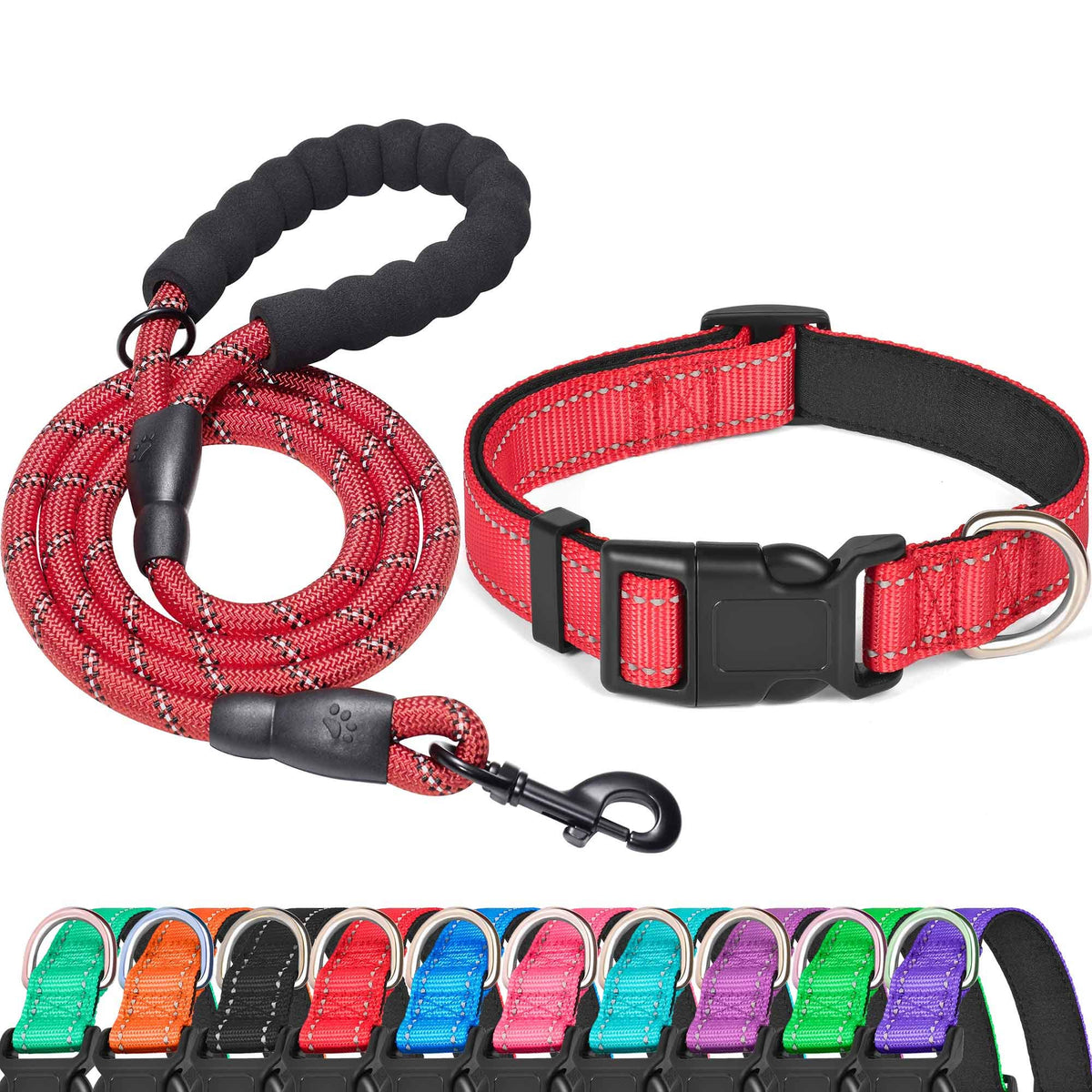 Ladoogo Reflective Dog Collar Padded with Soft Neoprene, Medium, Turquoise