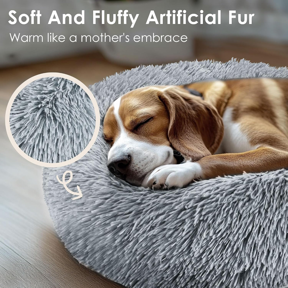 Hoewina Dog & Cat Bed for Indoor Cats, 20in Calming Donut Bed (Light Grey)