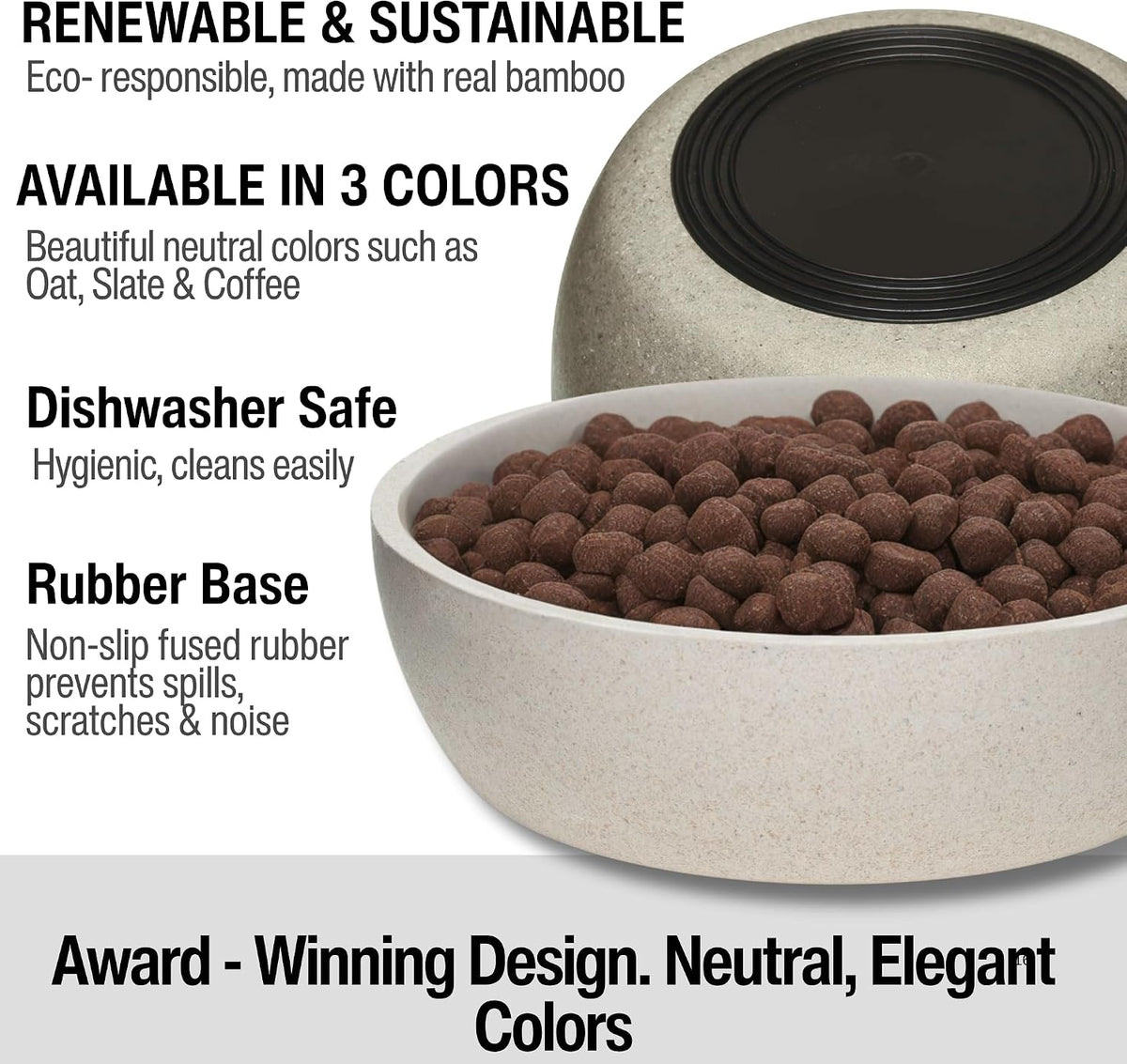 Loving Pets - Dolce Bamboo - Eco-Friendly Pet Bowls & Dishes for Dog, Cats, Puppy Food and Water Bowl -Sustainable and Dishwasher Safe, Made with Real Bamboo (Medium, Oat-Beige)