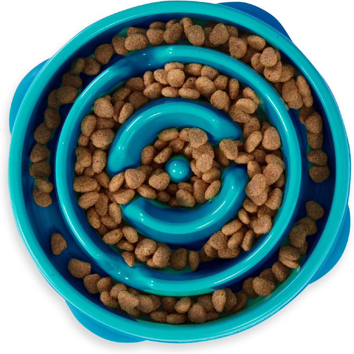 Outward Hound Fun Feeder Slo Bowl – Large 4‑Cup Capacity, Slow Feeding, Medium to Large Dogs, Non‑Slip, Turquoise, Drop Pattern