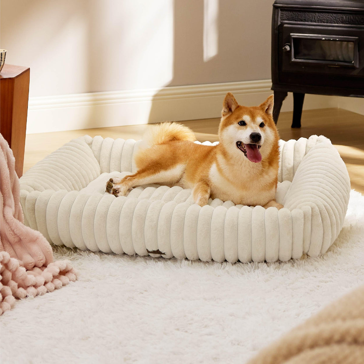 Bedsure ComfyFleece® Cute Dog Bed for Small Medium Dogs Washable,25in Cream