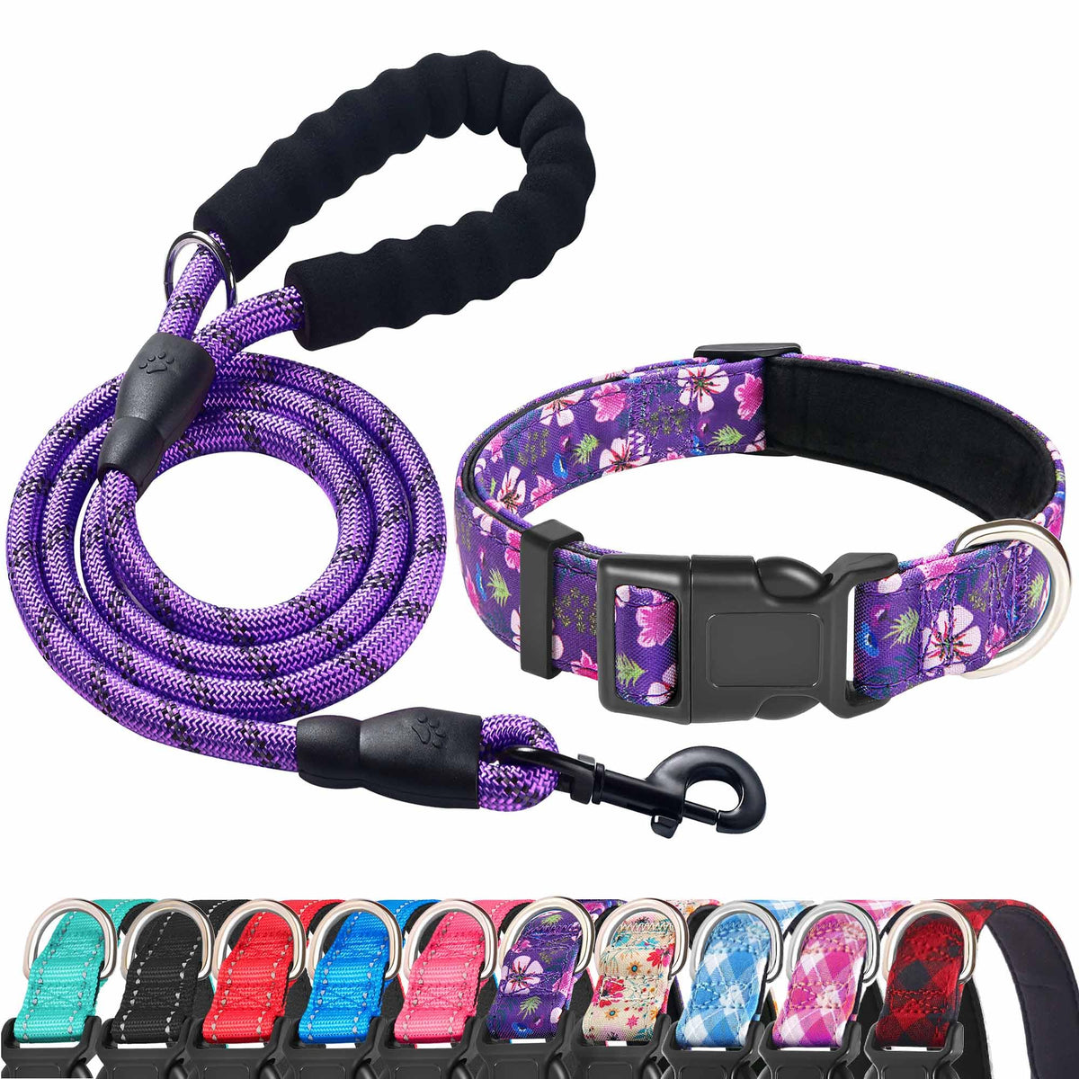 Ladoogo Reflective Dog Collar Padded with Soft Neoprene, Medium, Turquoise