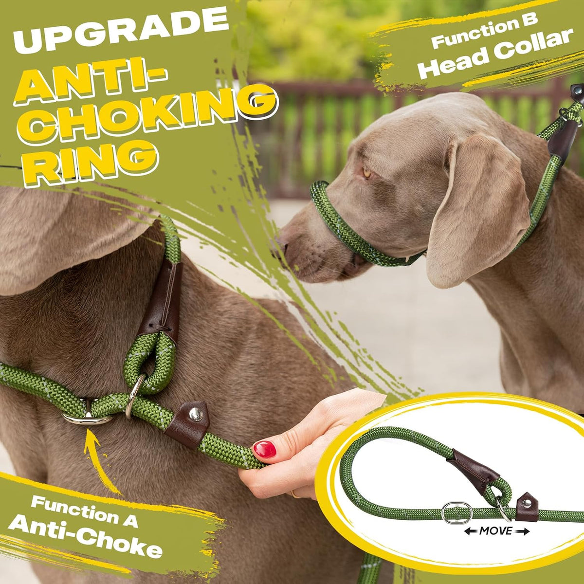 Fida Durable Slip Lead Dog Leash, 6 FT x 1/2" Dog Training Leash, Green
